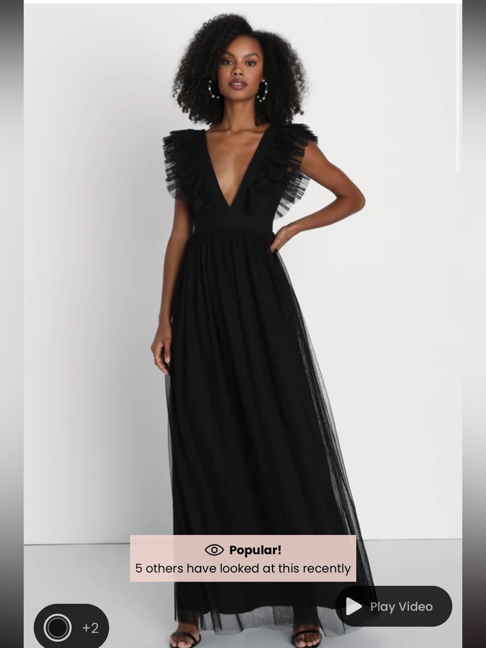 Lulu's Black Deep V Maxi Dress with Ruffle Tulle Sleeves